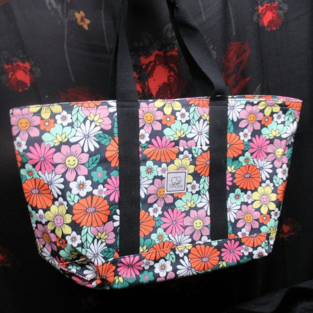 Fabric Boho Flowers Ivory Ella Zip Up Tote Bag